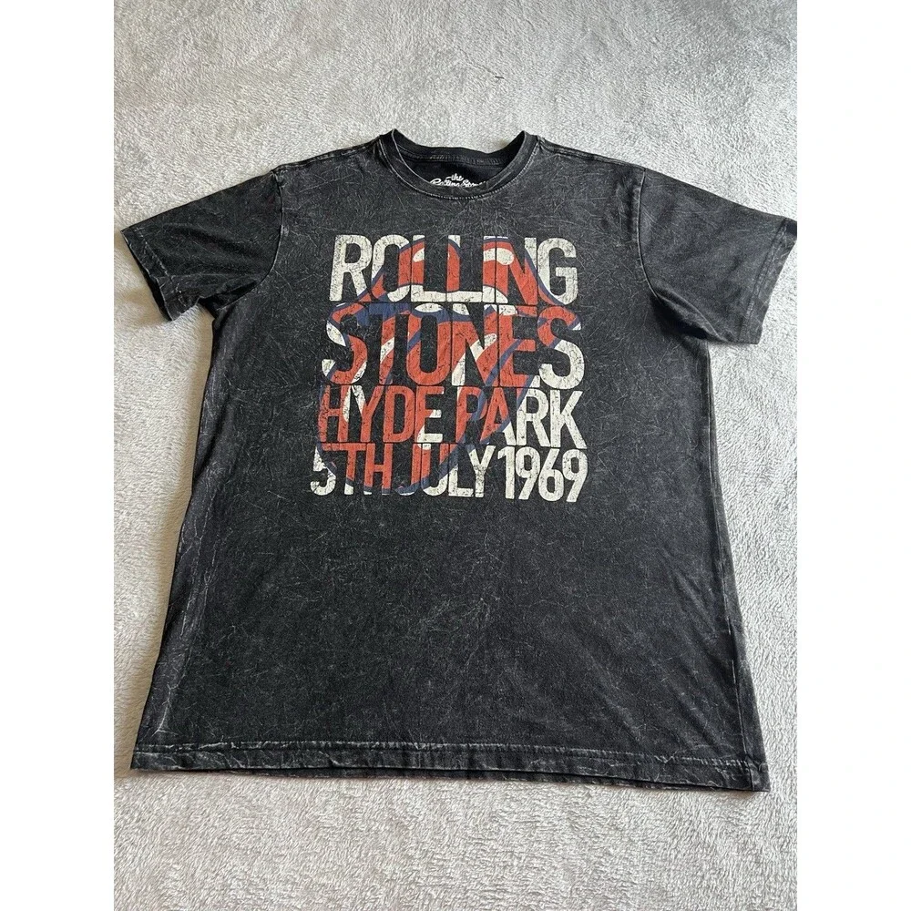 The Rolling Stones Medium Black Hyde Park 1969 Acid Wash Graphic Tee unisex